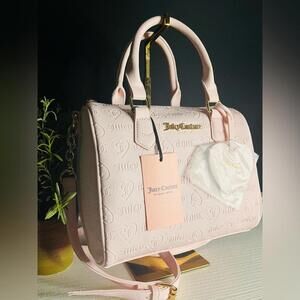 Juicy Couture Fame Pink Satchel Heart Embossed w/ Charm & Crossbody Strap NWT